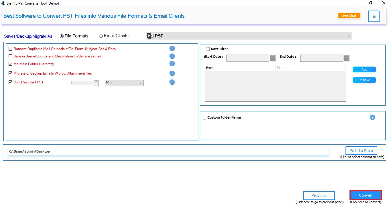 SysInfo Outlook File Converter Tool