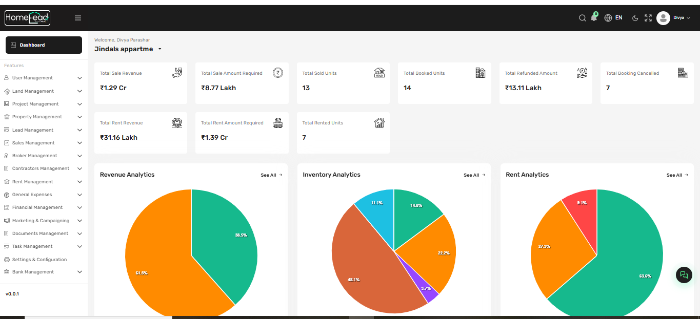 The HomeLead Dashboard gives you a complete, real-time view of your entire real estate business in one intelligent screen. It brings together sales.