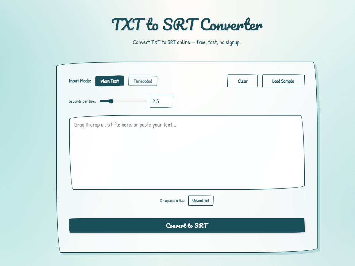 TXT to SRT Converter screenshot