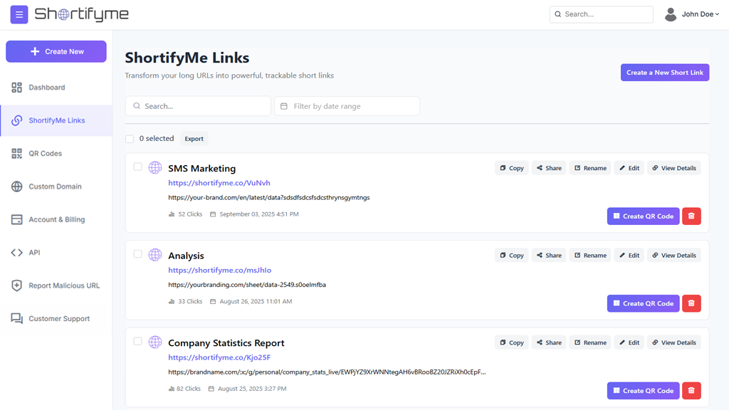 ShortifyMe - URL Shrotener and QR Code Generator