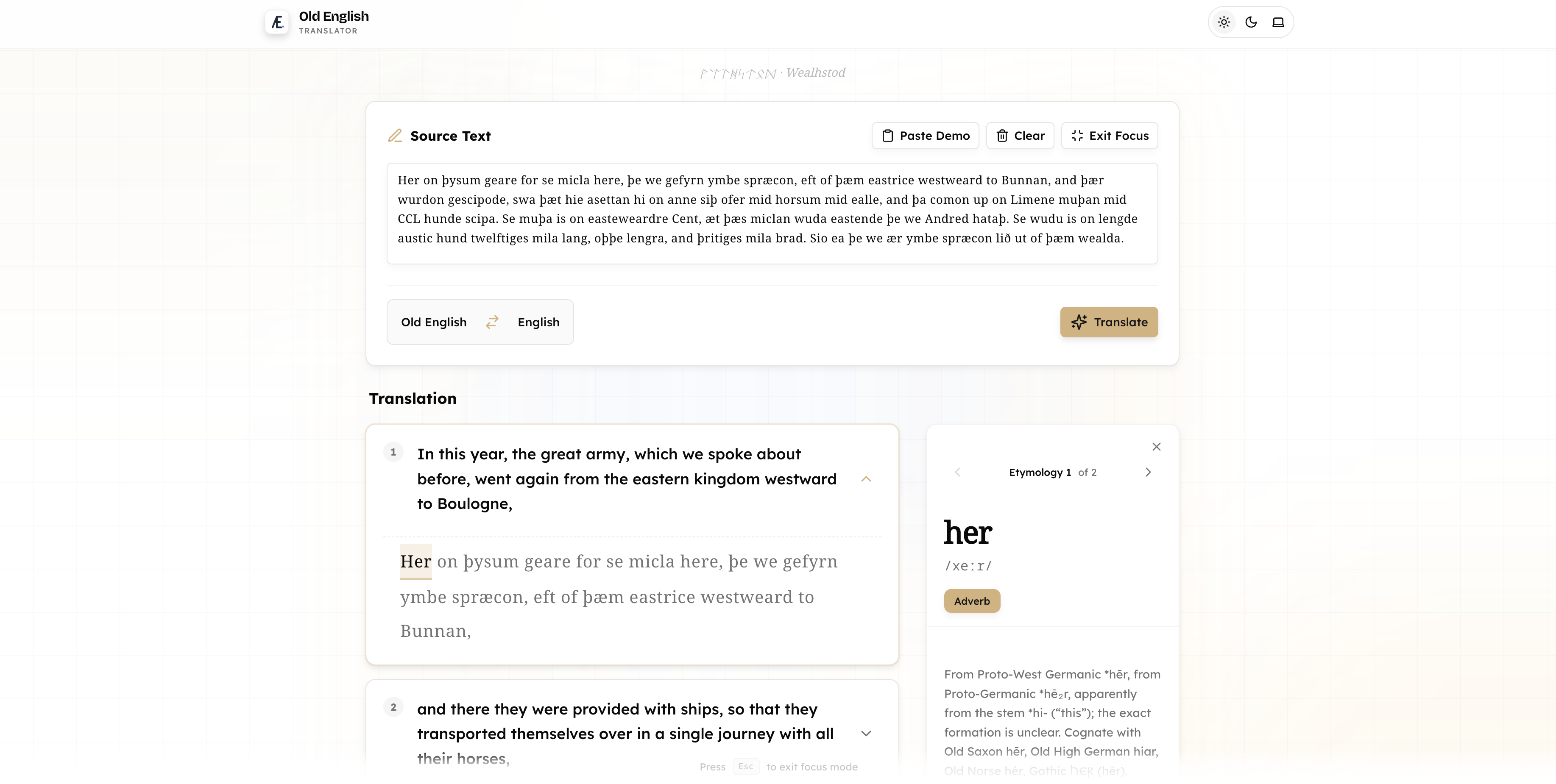 Get the most accurate Old English translations using advanced AI. Our engine understands complex grammar for fluent sentence conversion. Try free