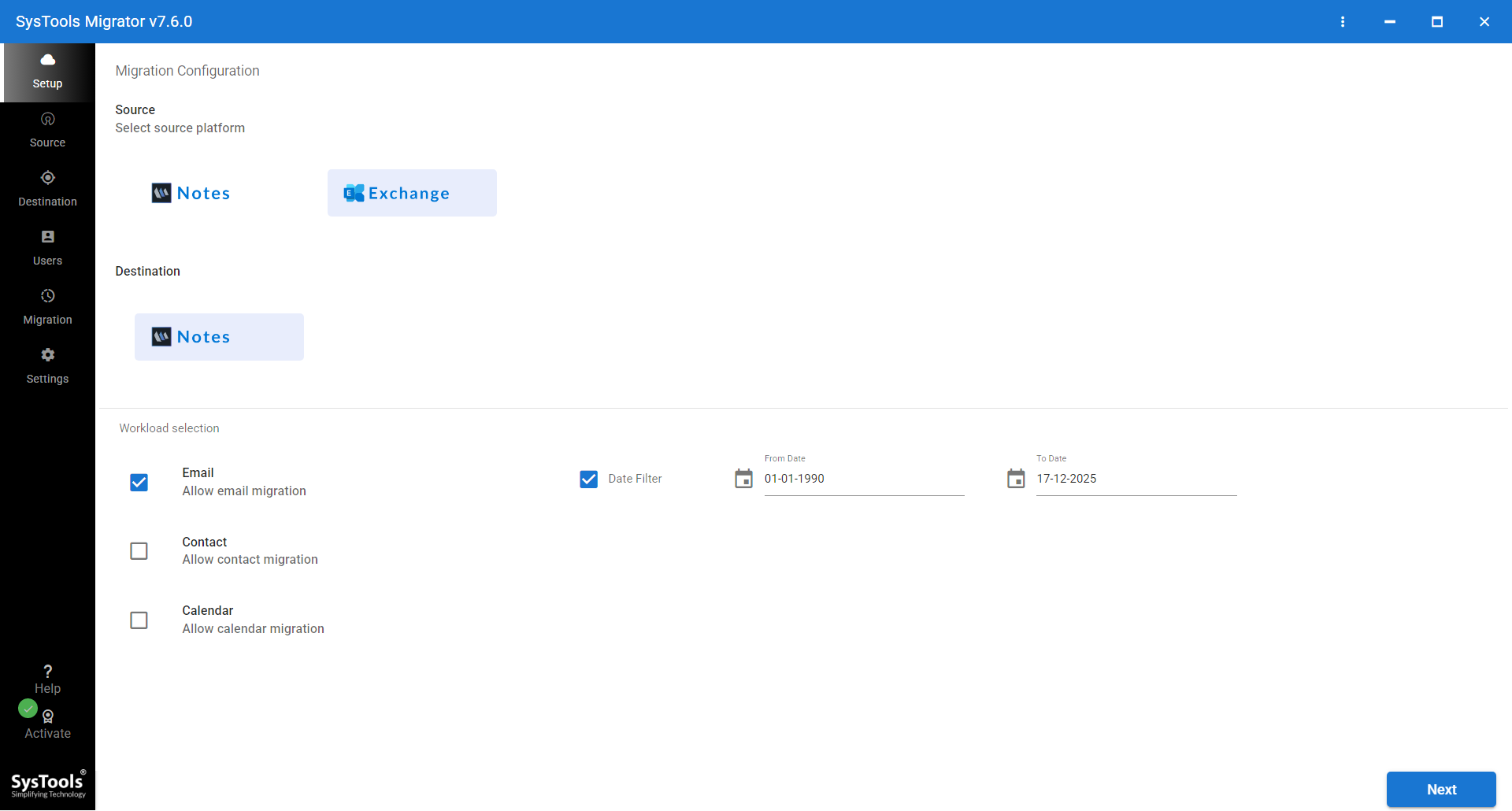SysTools Exchange to Domino Migration Tool