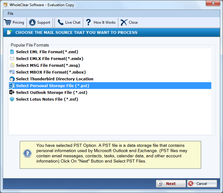 WholeClear PST to MBOX Converter Software screenshot