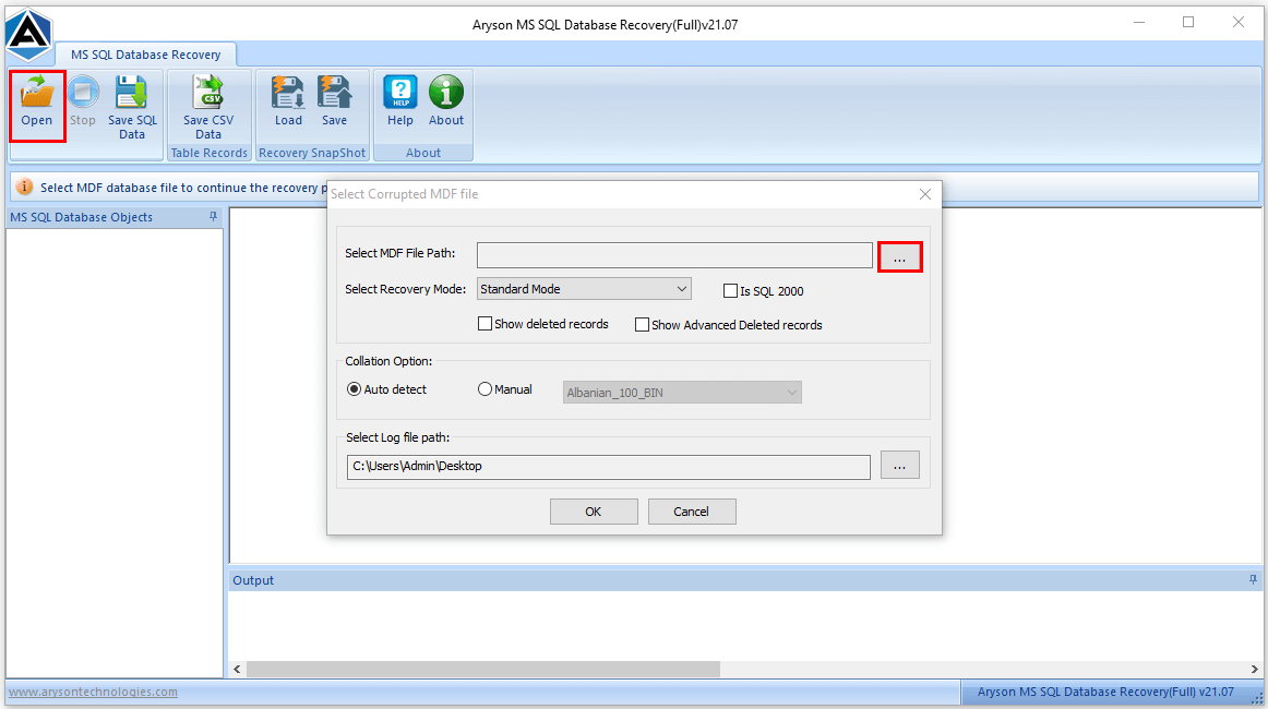 Aryson SQL Database Recovery Software