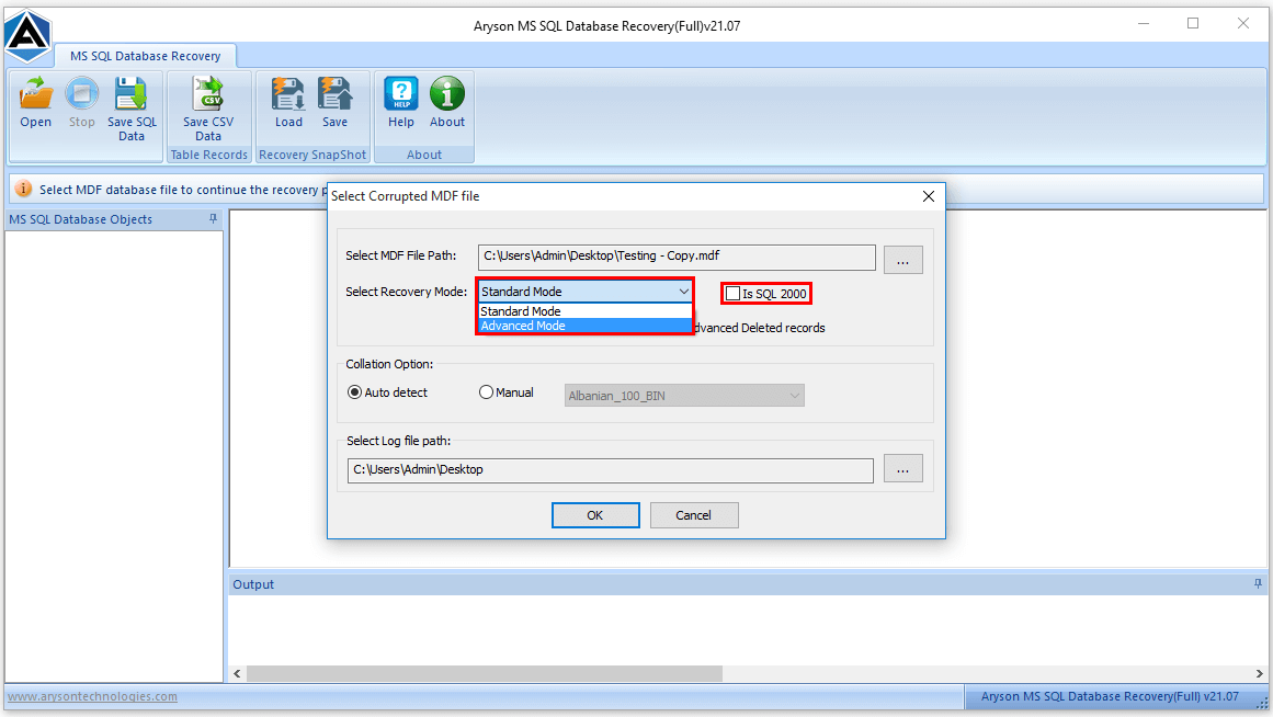 Aryson SQL Database Recovery Software
