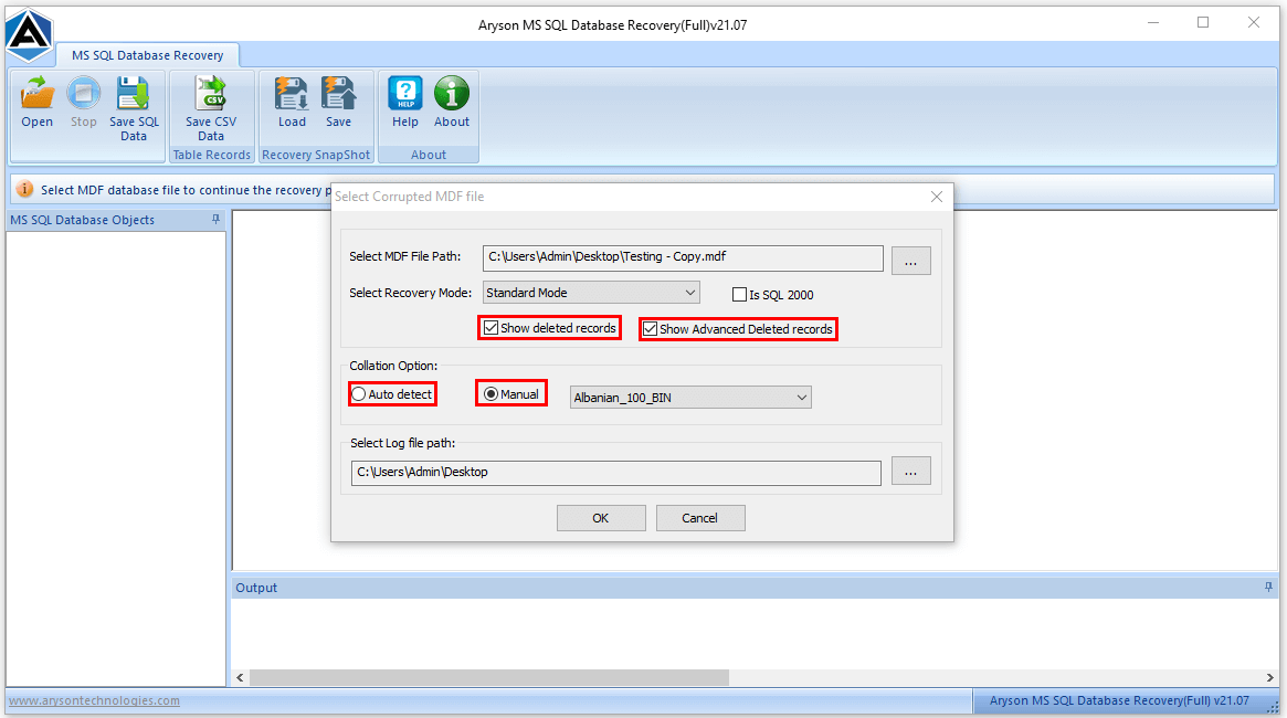 Aryson SQL Database Recovery Software