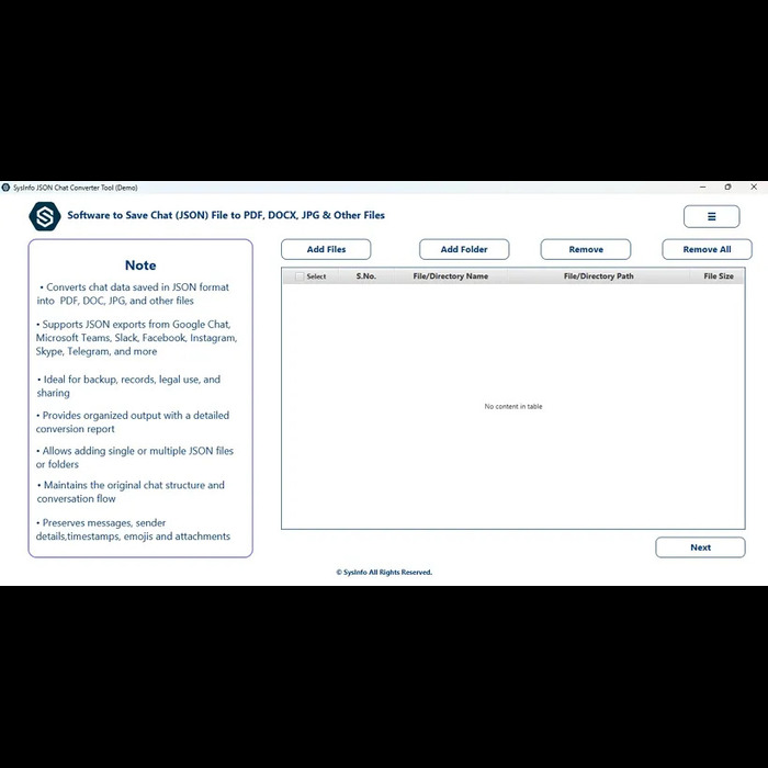 SysInfo JSON File Converter screenshot