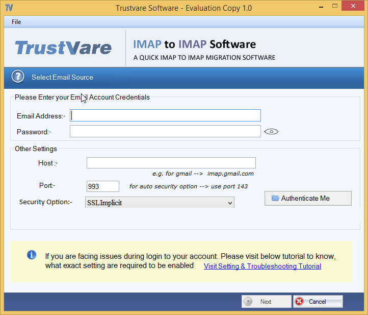TrustVare IMAP to IMAP Migration Tool screenshot