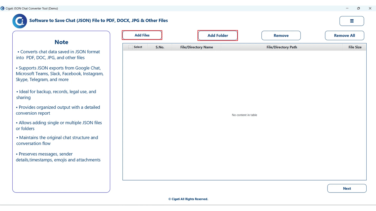 Cigati JSON File Converter