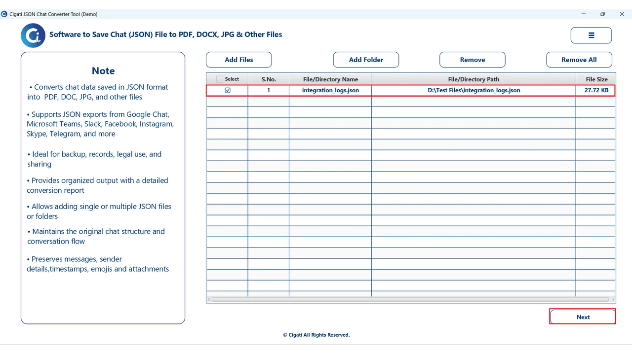 Cigati JSON File Converter