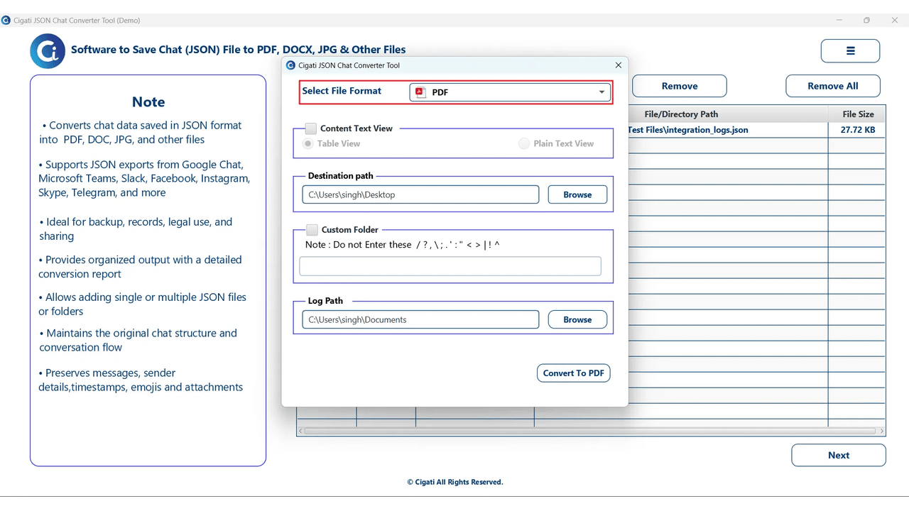 Cigati JSON File Converter