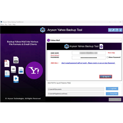Aryson Yahoo Backup Tool