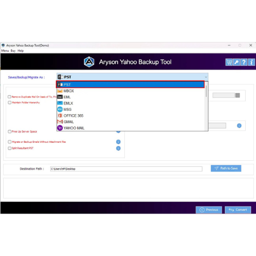 Aryson Yahoo Backup Tool