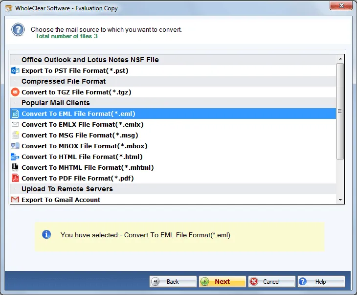 WholeClear EML to PDF Converter screenshot