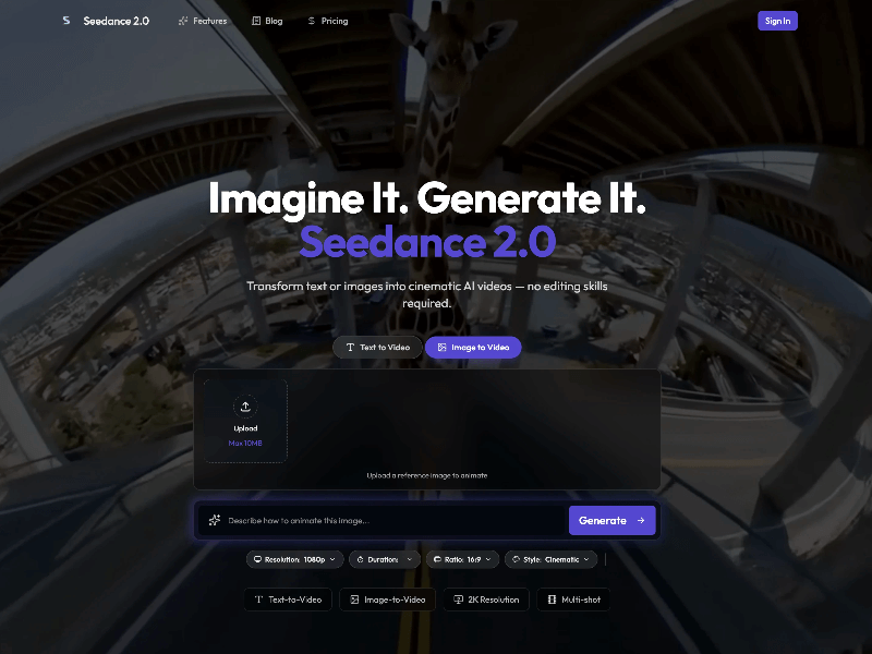 Image-to-Video: Upload static images to bring them to life with dynamic motion.