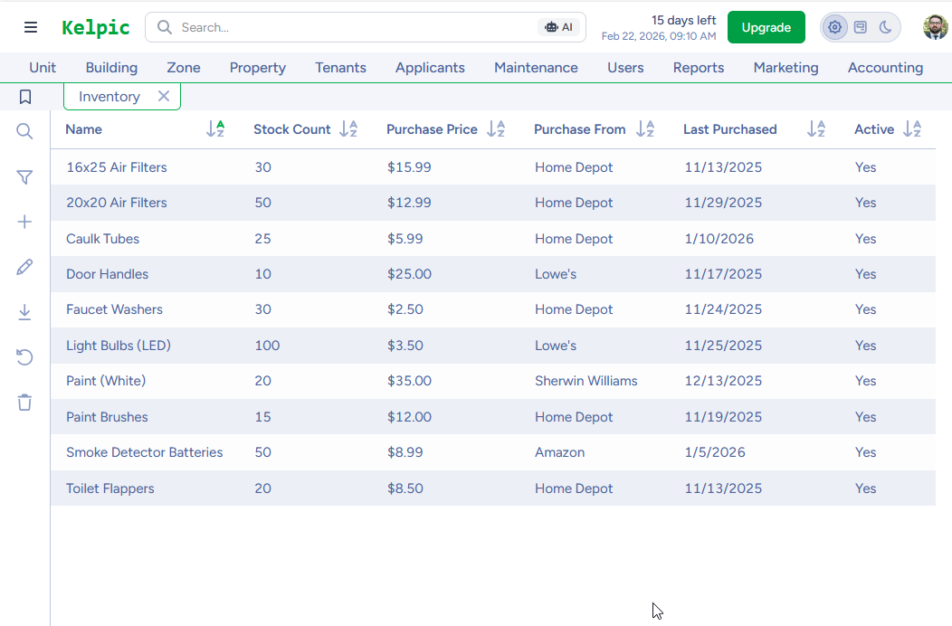 Track Inventory across properties