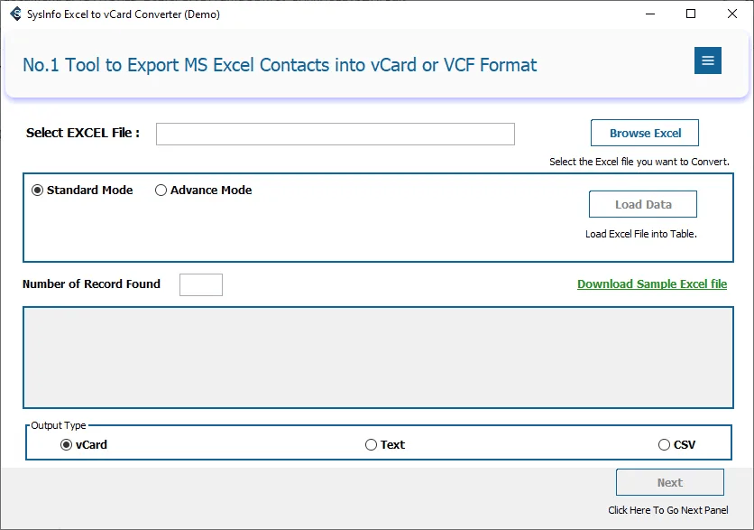 Sysinfo Excel to vCard Converter