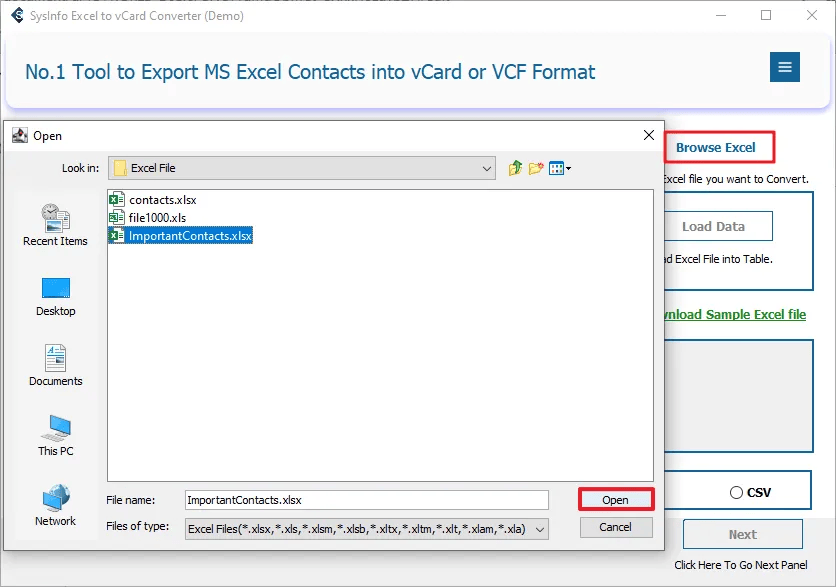 Sysinfo Excel to vCard Converter