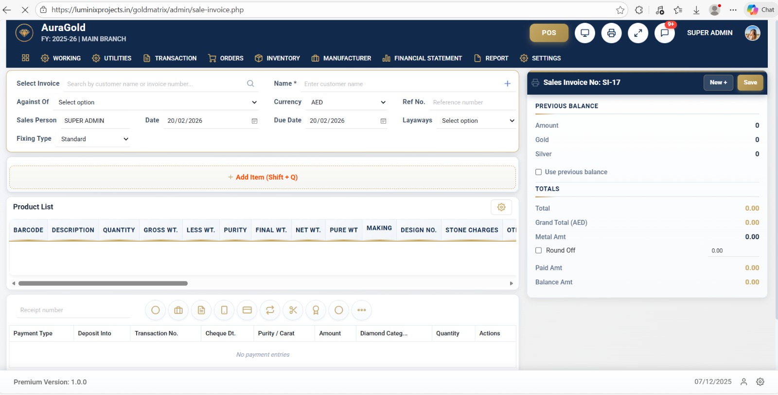 GoldMatrix Jewelery Software
