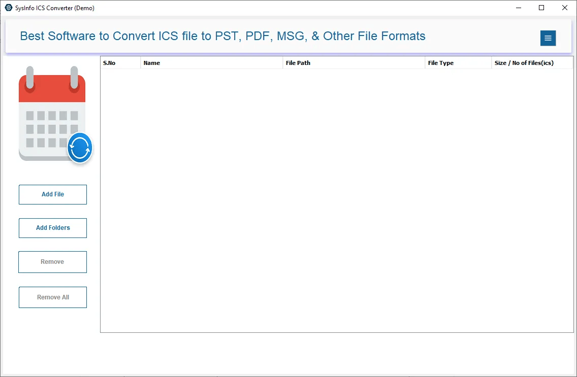 SysInfo ICS to PDF Converter