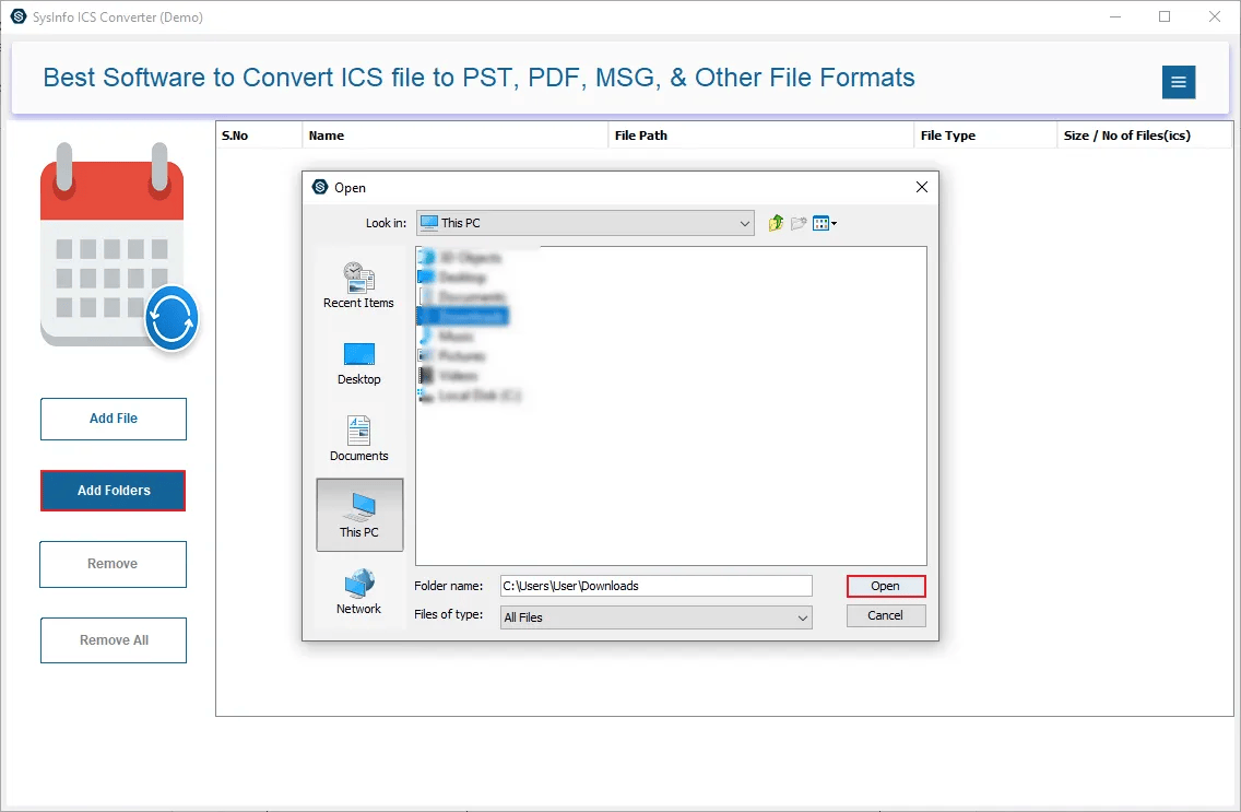 SysInfo ICS to PDF Converter