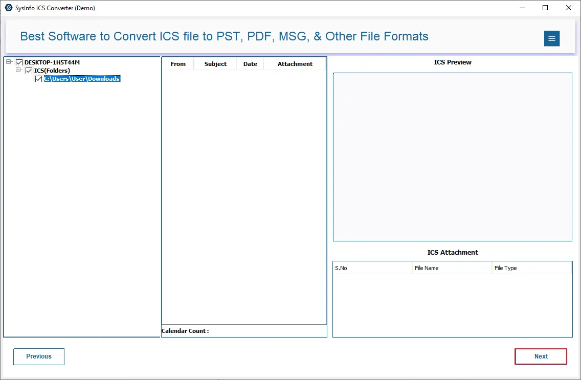 SysInfo ICS to PDF Converter