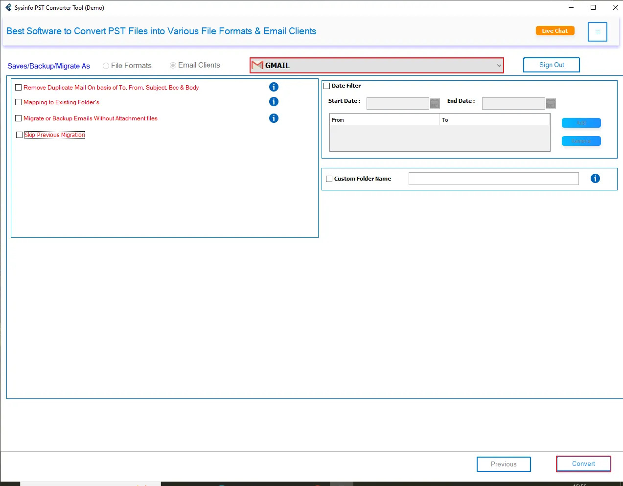 SysInfo PST to Gmail Migration Tool