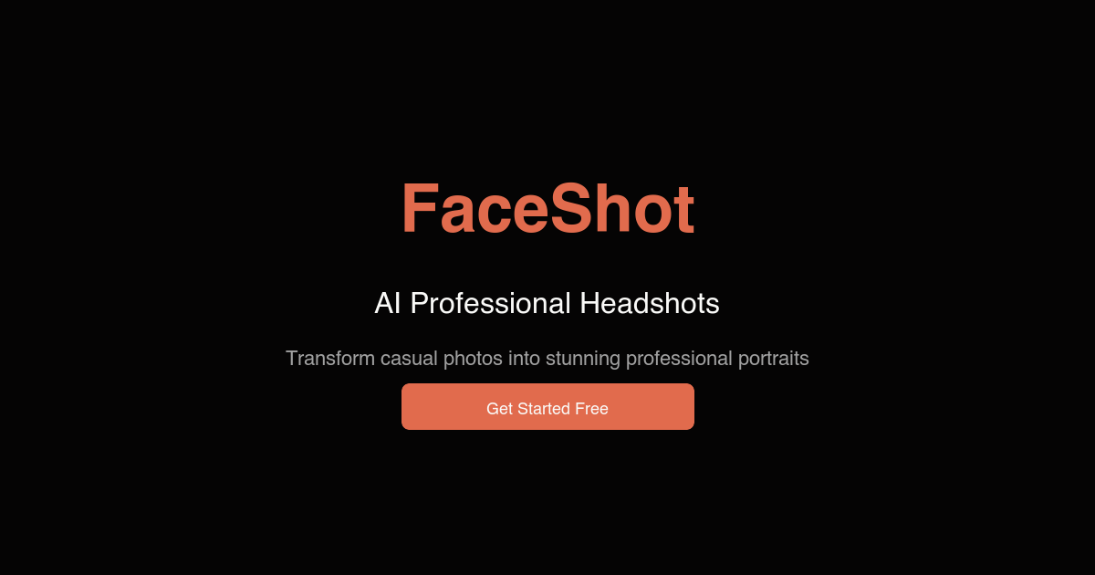 FaceShot AI headshot generator - upload a selfie, get a professional portrait in 60 seconds
