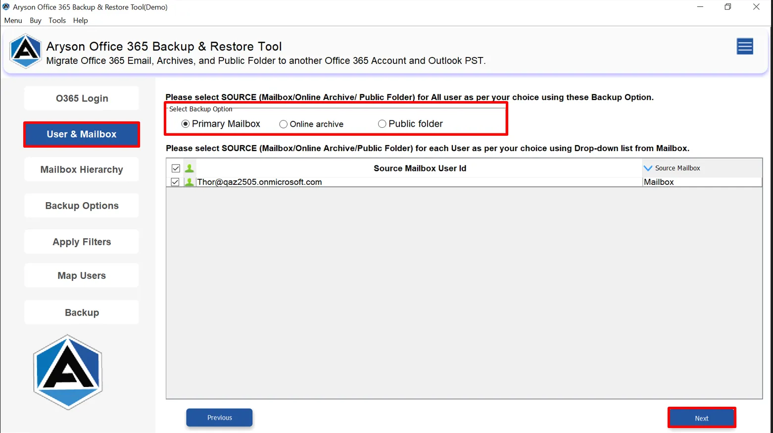 Aryson Office 365 Backup & Restore Tool