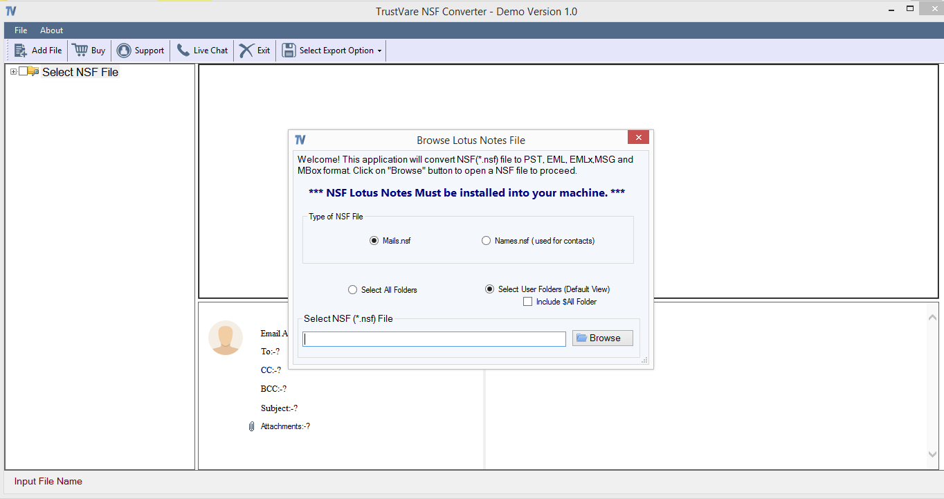 TrustVare NSF to PST Converter screenshot