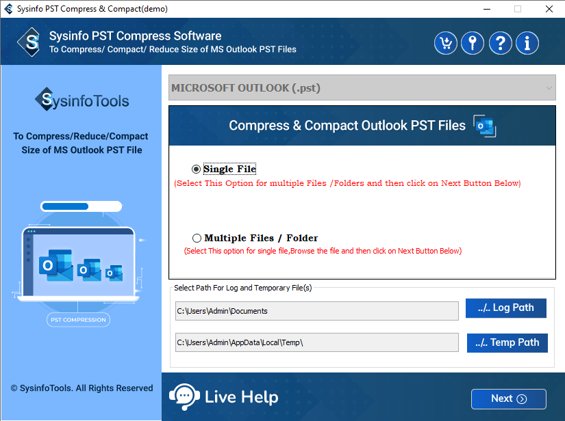 SysInfo PST Compress and Compact Tool screenshot