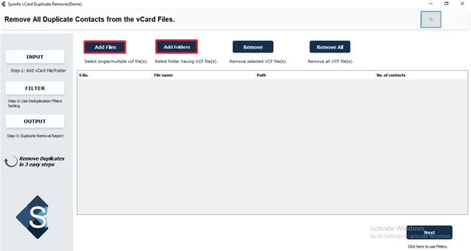 SysInfo vCard Duplicate Remover screenshot
