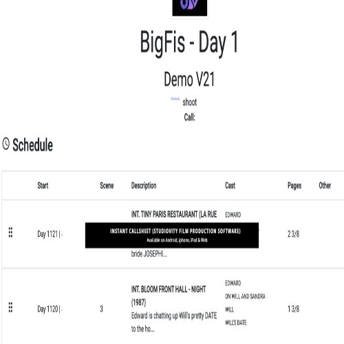 Callsheet Software & Call Sheet Generator