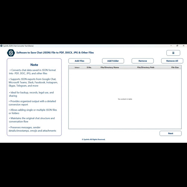 SysInfo JSON Converter