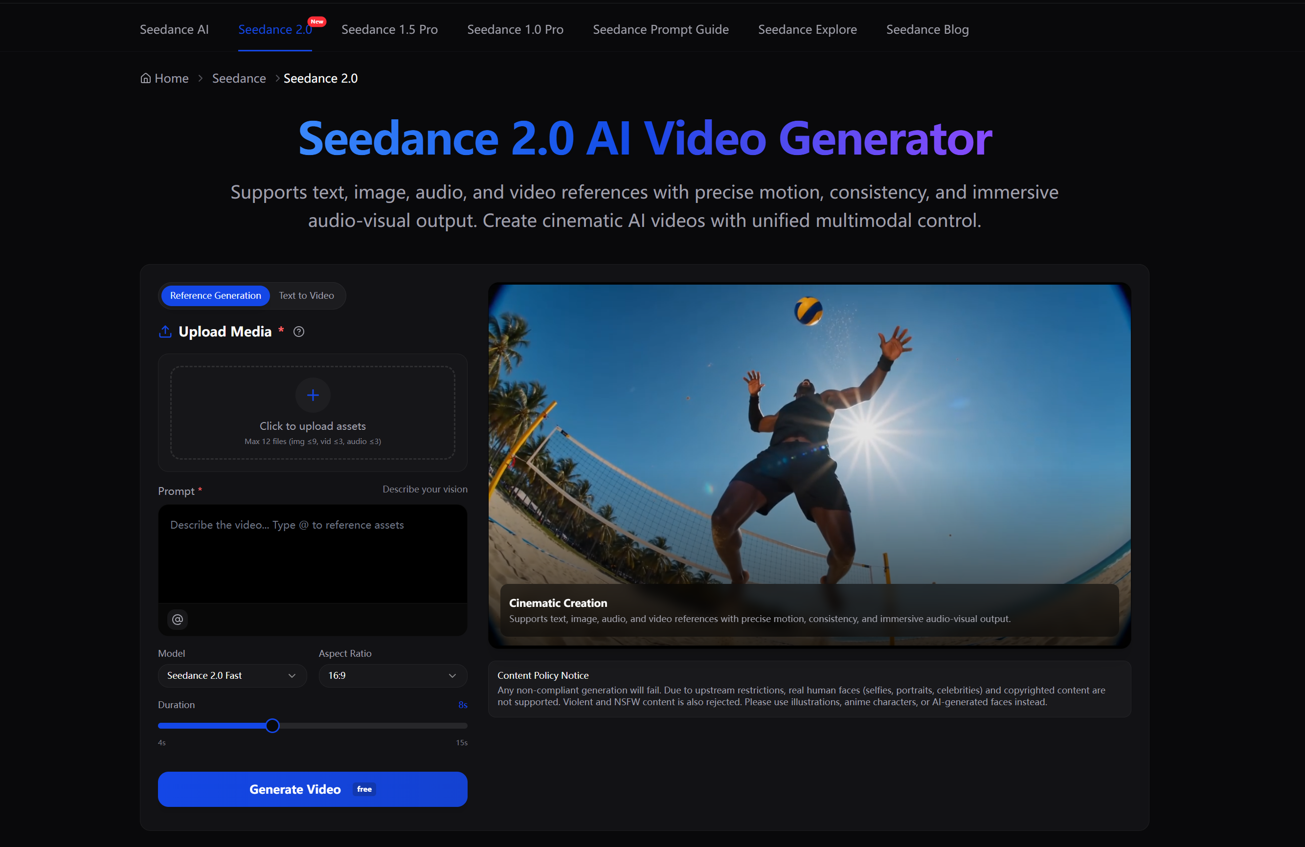 Seedance 2.0 AI Video Generator screenshot