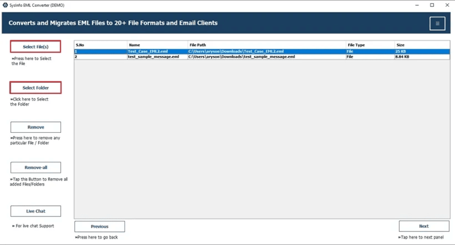 SysInfo EML to CSV Converter