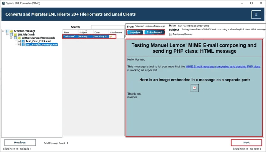 SysInfo EML to CSV Converter