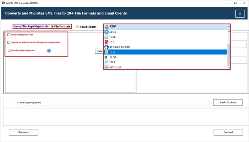 SysInfo EML to CSV Converter