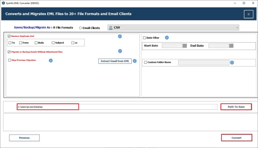 SysInfo EML to CSV Converter