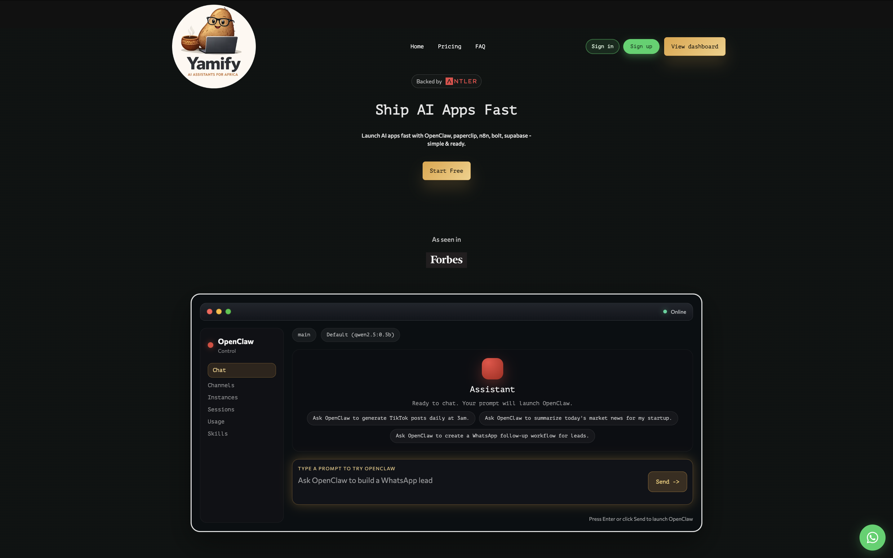 Yamify is an AI platform to ship AI Apps Fast. Launch AI apps fast with OpenClaw, paperclip, n8n, bolt, supabase - simple & ready.