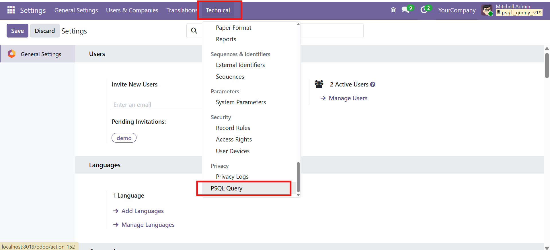 Odoo PSQL Query Execute