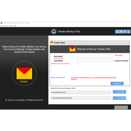 Aryson Yandex Backup Tool