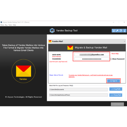 Aryson Yandex Backup Tool