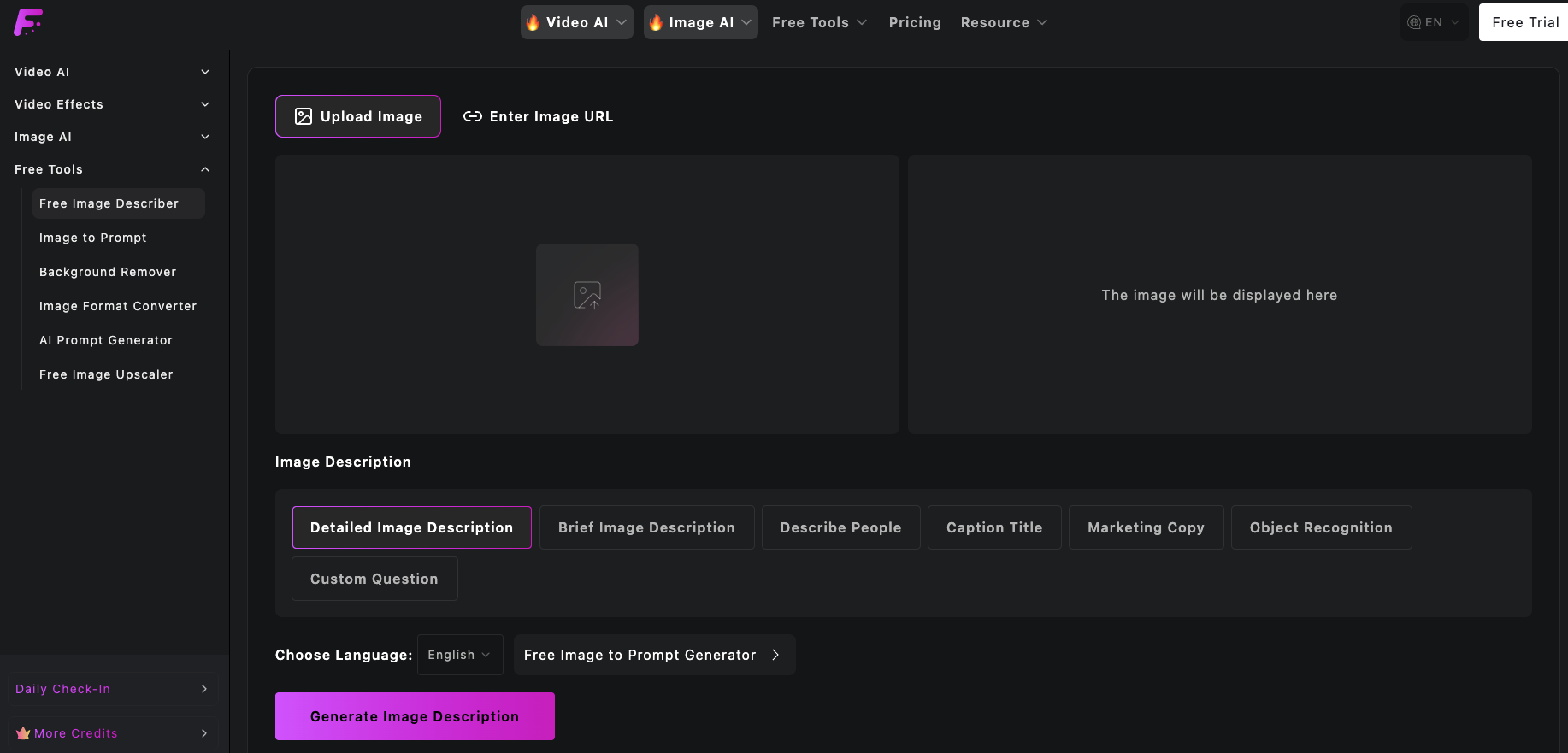 free image describer screenshot