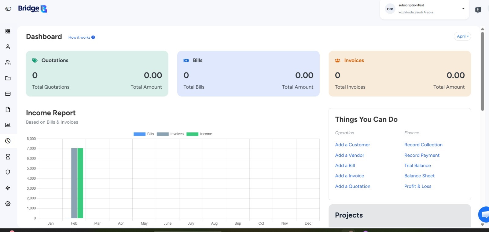 Tracks bills, invoices, and quotations in one view. Visual income reports and quick actions simplify financial management and decision-making.