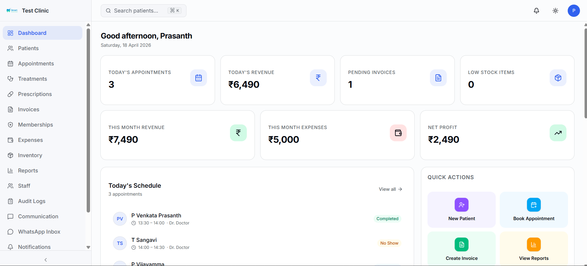 Dental Clinic Management - Dashboard