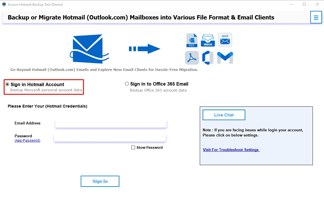 Aryson Hotmail Backup Tool