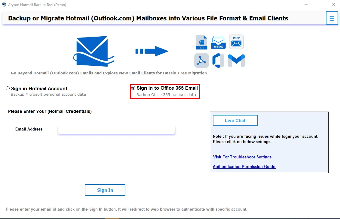 Aryson Hotmail Backup Tool