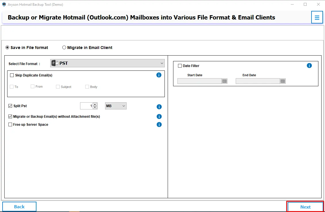 Aryson Hotmail Backup Tool