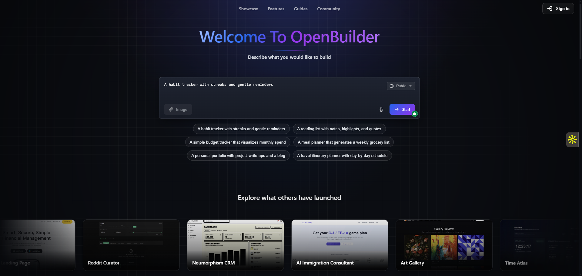 Welcome To OpenBuilder
Describe what you would like to build